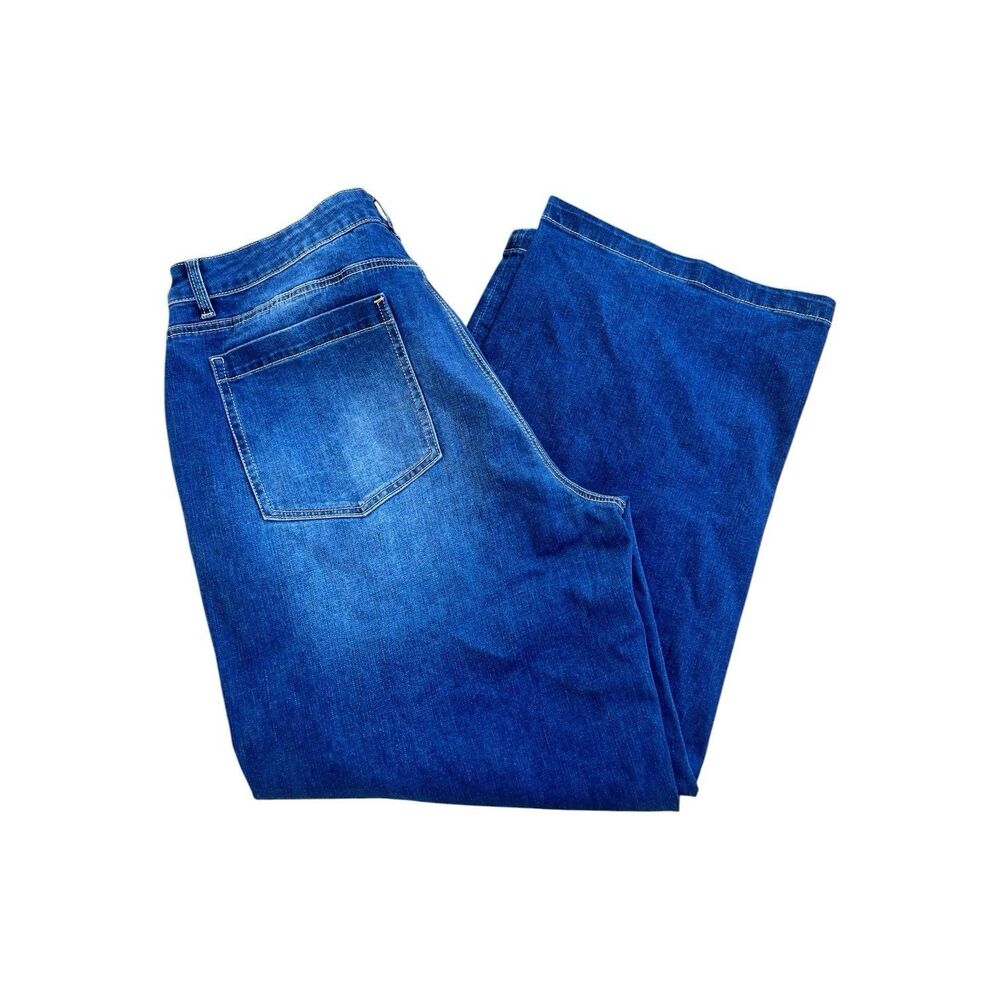 Flamingals Women 4XL Blue Dark Wash Wide Leg Utility Patch Pocket Jeans NEW - Picture 3 of 7